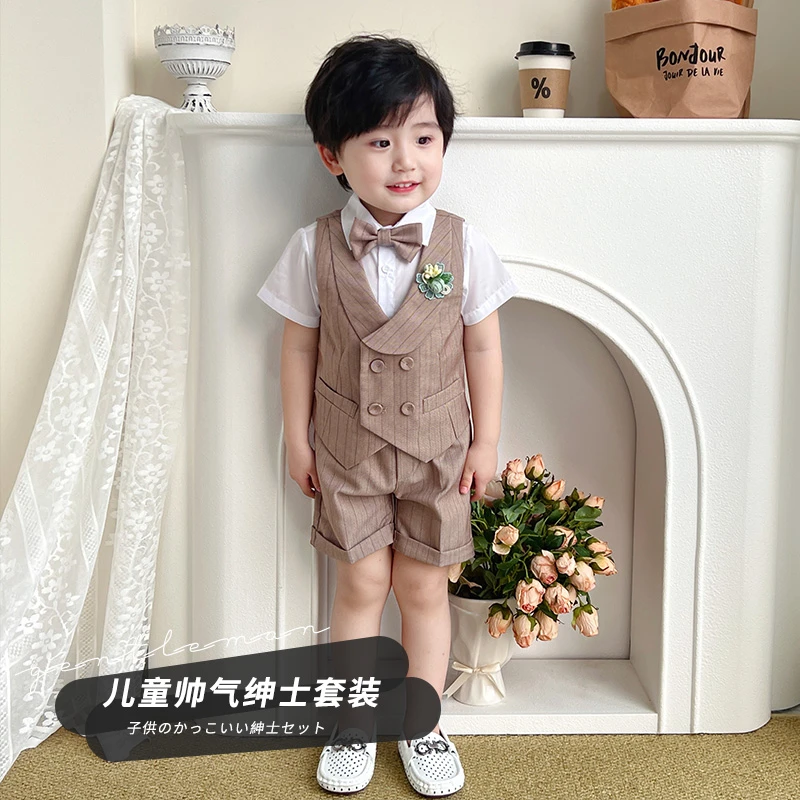 男童西装宝宝周岁礼服花童主持人钢琴演出服英伦西服夏季马甲套装