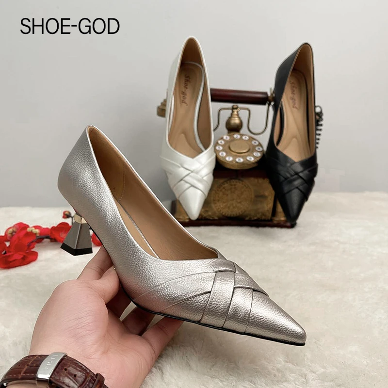 牛皮5厘米 2024年春季新款气质百搭方头细跟中跟浅口鞋SG044