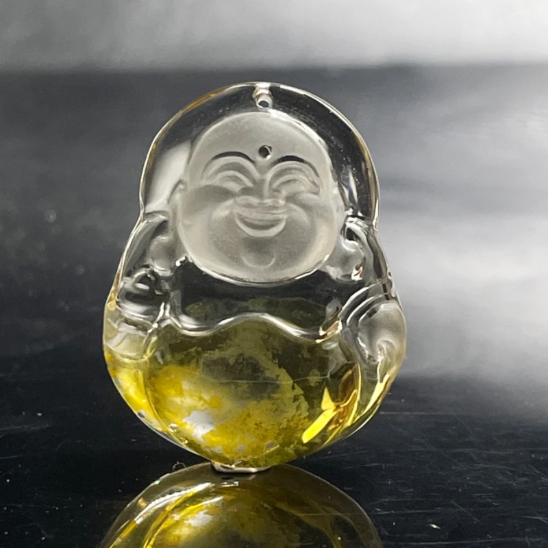 天然黄焦花水晶弥勒佛吊坠女款笑佛水晶佛公项链坠大肚佛挂件饰品