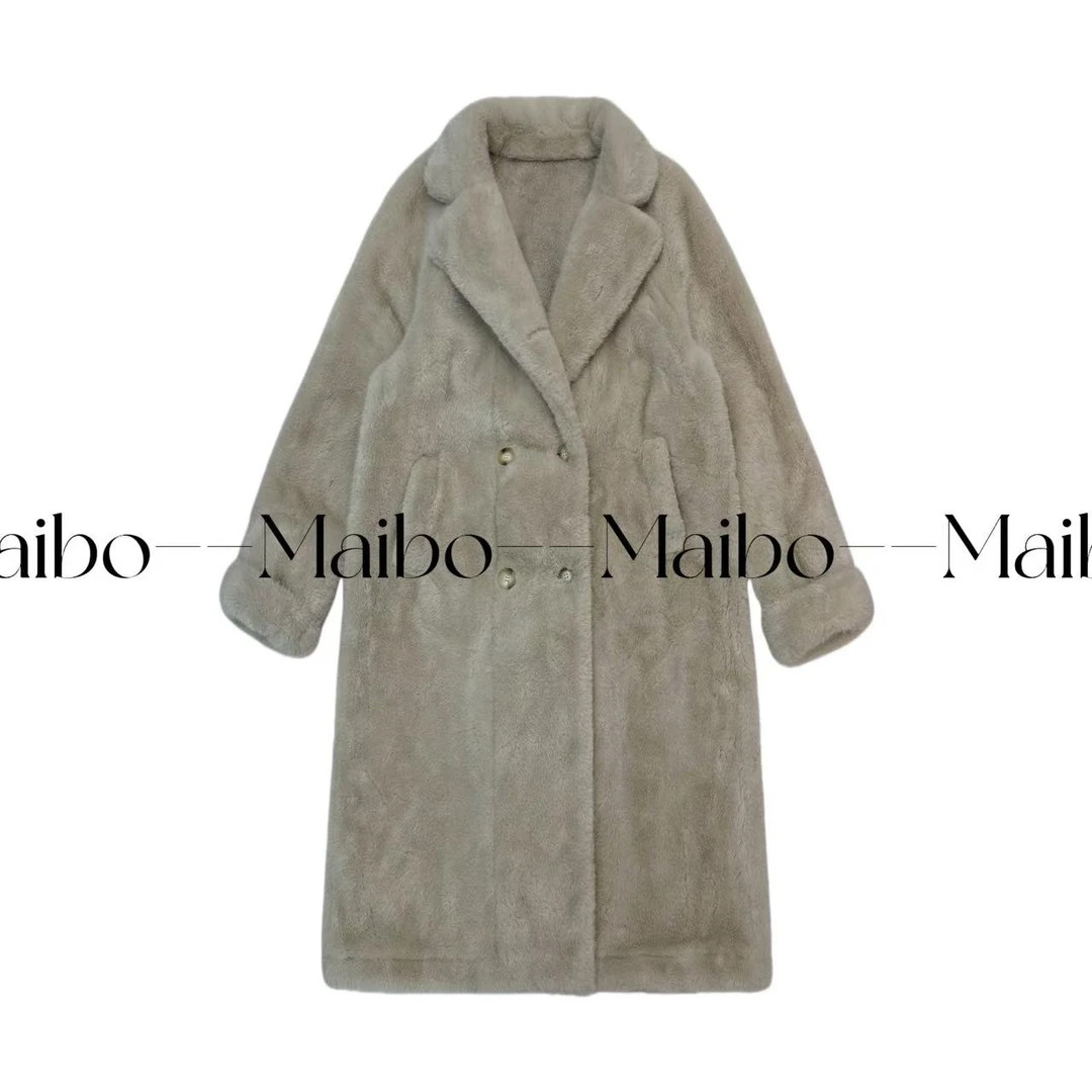 DD-80091秋冬长款保暖时尚外套双排扣翻领设计毛呢外套