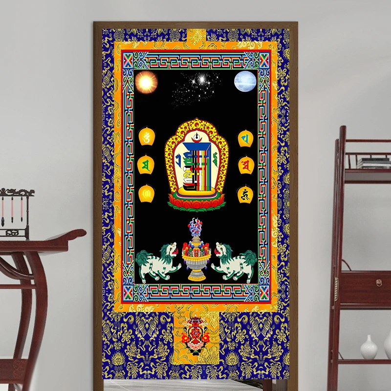 拉萨发货吉祥八宝十相自在门帘卧室房间隔断帘背景布免打孔