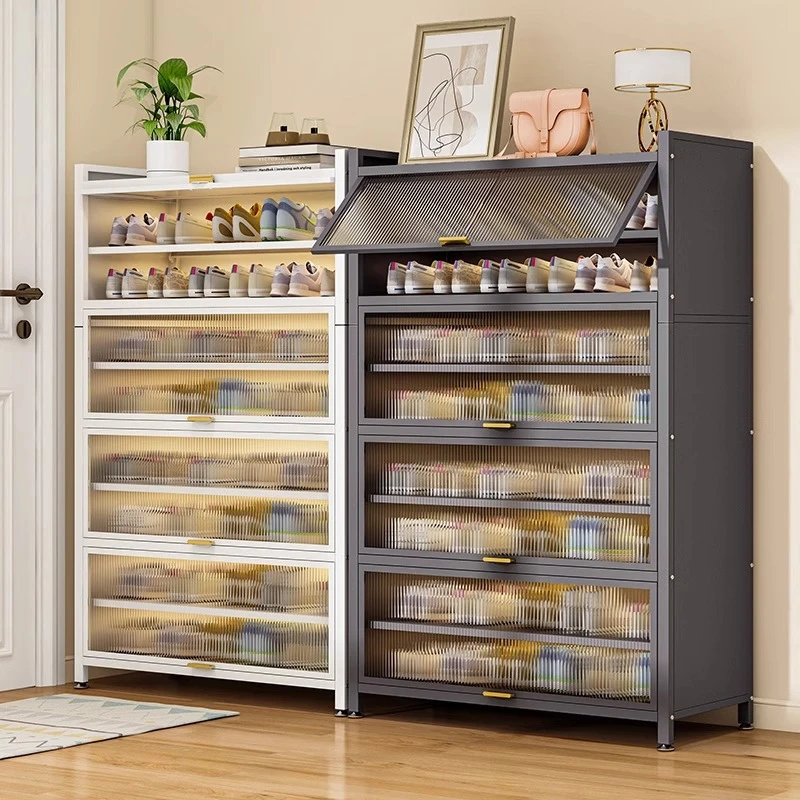 拉萨发货家用钢制鞋柜大容量防尘多层收纳柜门口入户鞋架落地透明