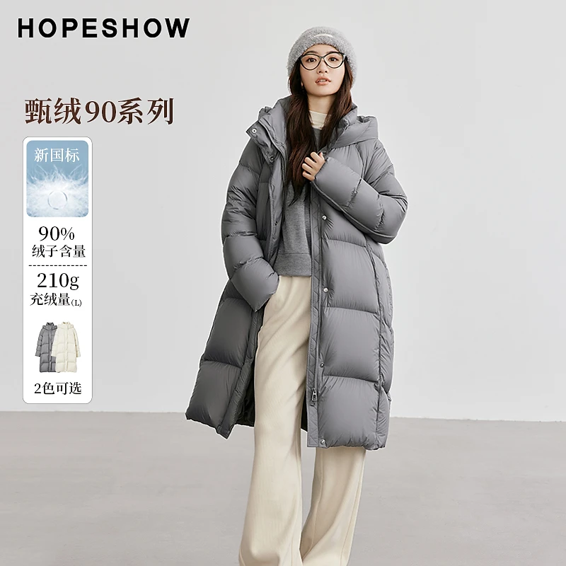 红袖冬季2024新款女装 轻薄插肩双拉链面包连帽领羽绒90124370906