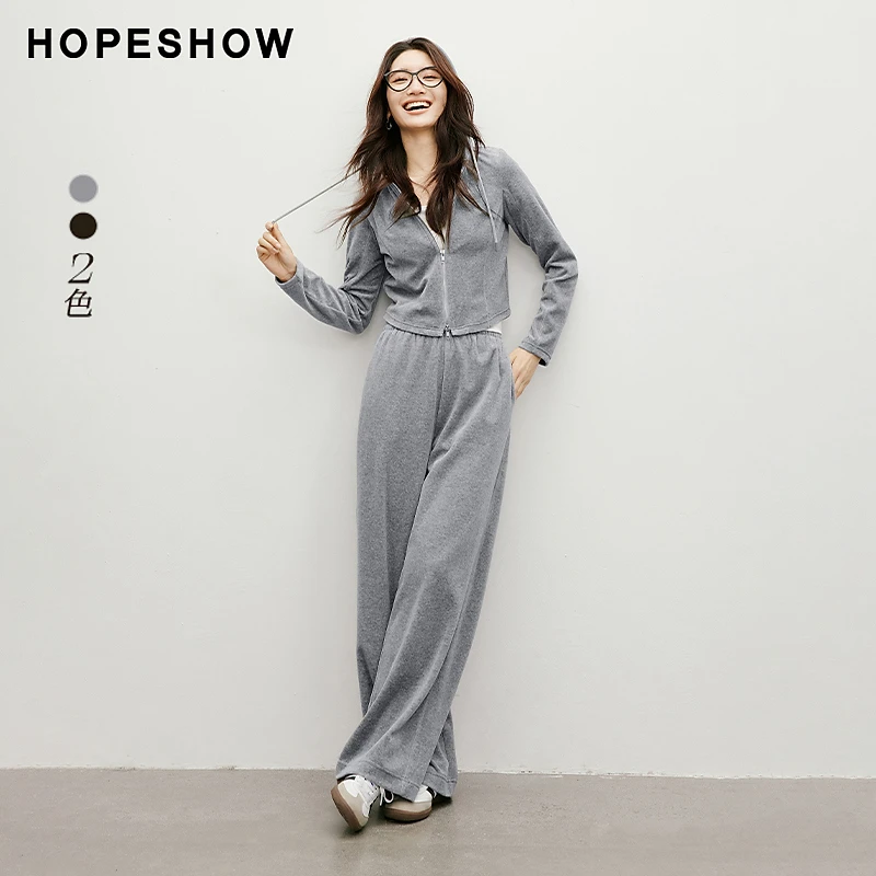 红袖秋季2024新款女装 纯色包容性松紧腰直筒长裤90124291203