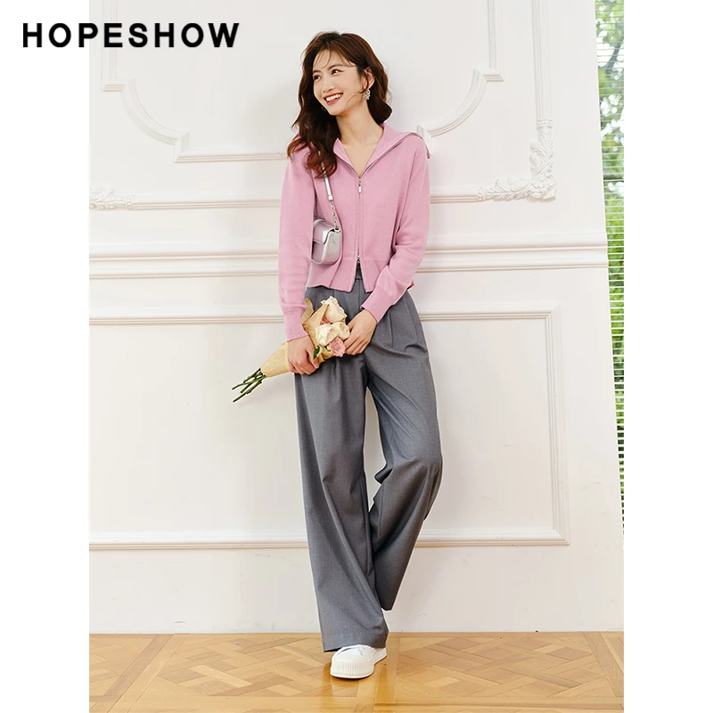 【官方旗舰】新款罗纹拼接翻领针织开衫90122300107春秋时尚直筒