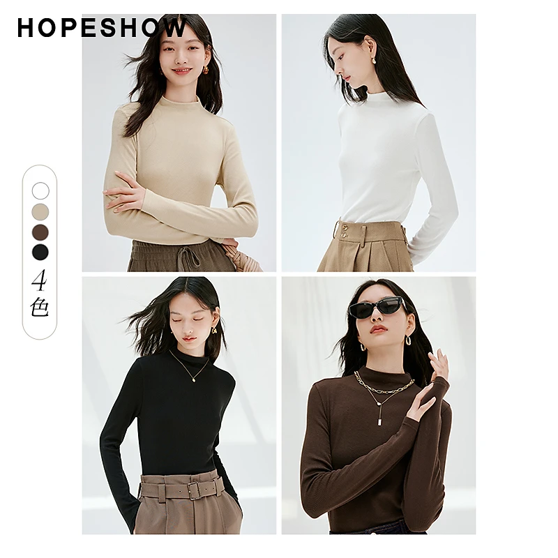 红袖秋季2023新款女装 罗纹正肩半高领套头上衣90123320206