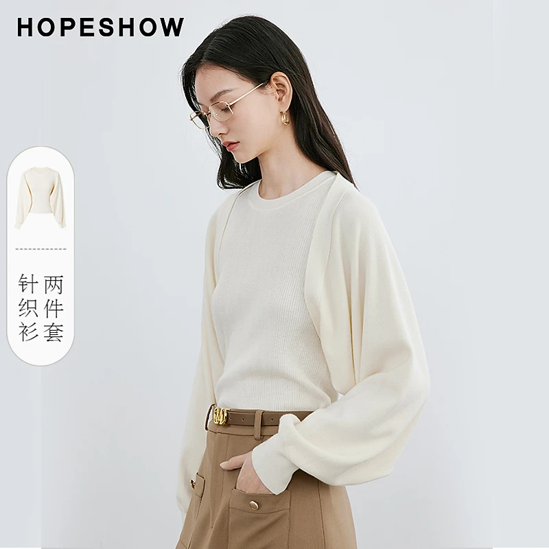 红袖春季2024新款女装 截短式真两件针织衫套装90124060108