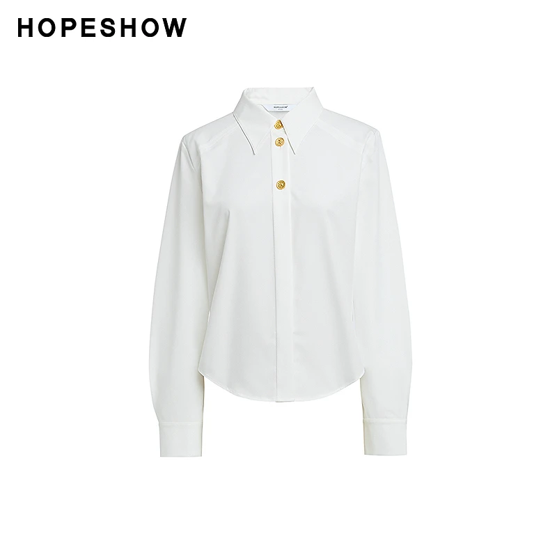 红袖春季2024新款女装 纯色正肩小开叉单排扣翻领短衬衫