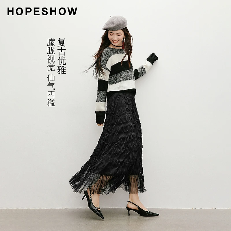 红袖春季2025新款女装 扭结立体感压褶飘逸网纱半身裙90125521501