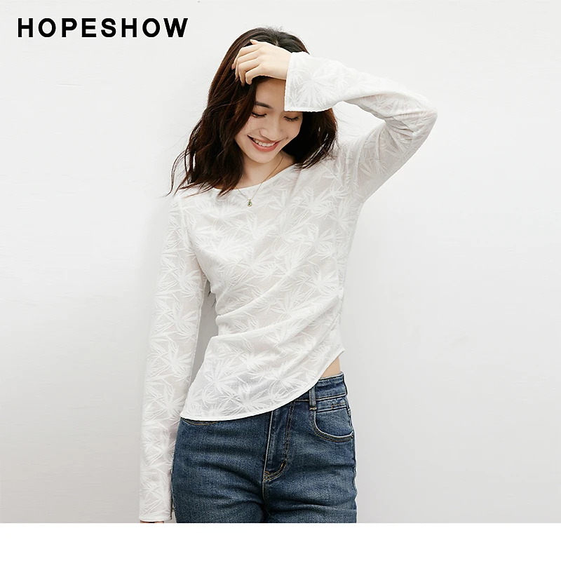 红袖春季2025新款女装 不对称收褶正肩船领套头T恤90124250201