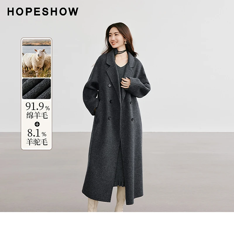 红袖冬季2024新款女装 落肩双排扣西装领混色双面呢90124330809