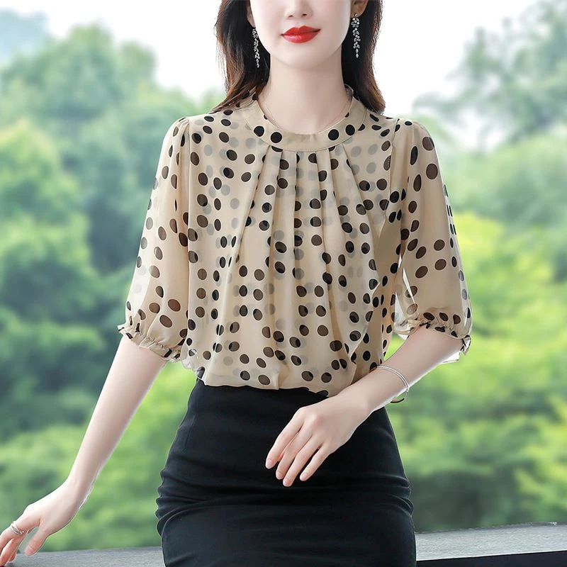 雪纺衬衫女士装夏季2025年新款减龄大码气质显瘦小衫洋气短袖上衣