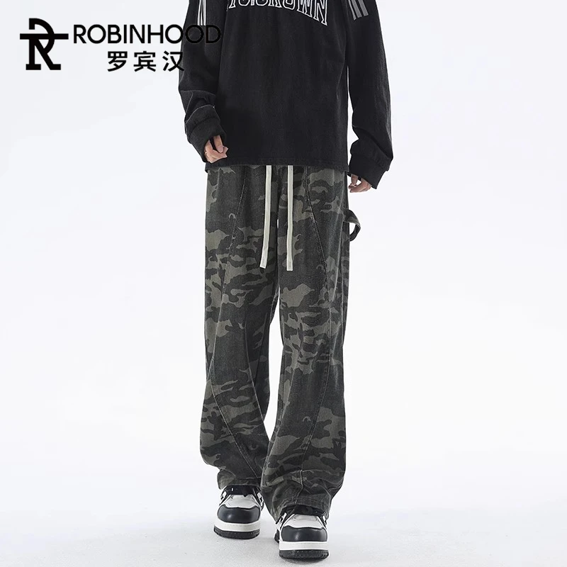 罗宾汉2025新款迷彩工装裤美式潮流宽松直筒阔腿男士休闲裤秋冬季