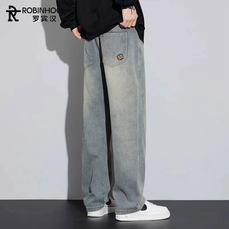 罗宾汉美式复古潮流牛仔裤男直筒宽松百搭春季垂坠感男士阔腿长裤