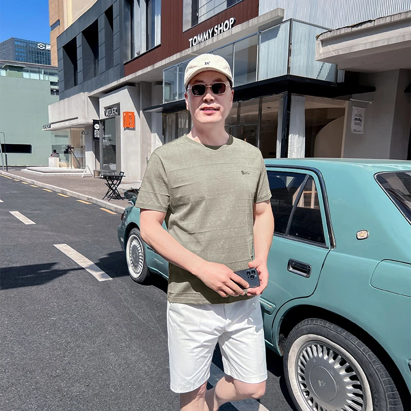 爸爸夏装棉质短袖t恤中年男士圆领休闲汗衫中老年人男装宽松体恤