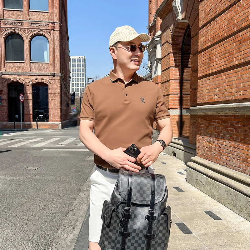 爸爸夏装中老年男装短袖t恤珠地纯棉中年人男士上衣服休闲polo衫