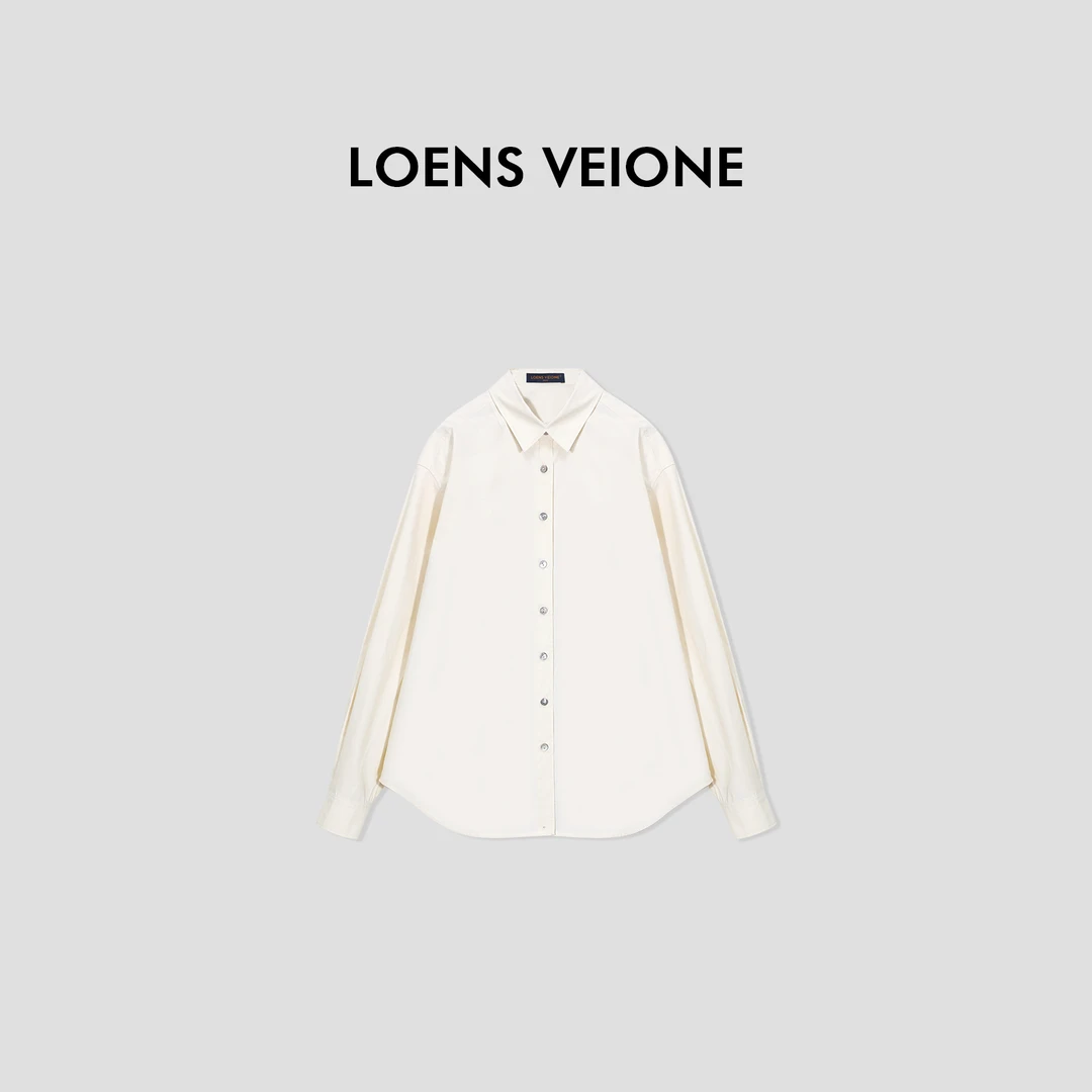 LOENSVEIONE/路斯威亚 100%棉米白色时尚简约女士衬衣23CVDH0273N
