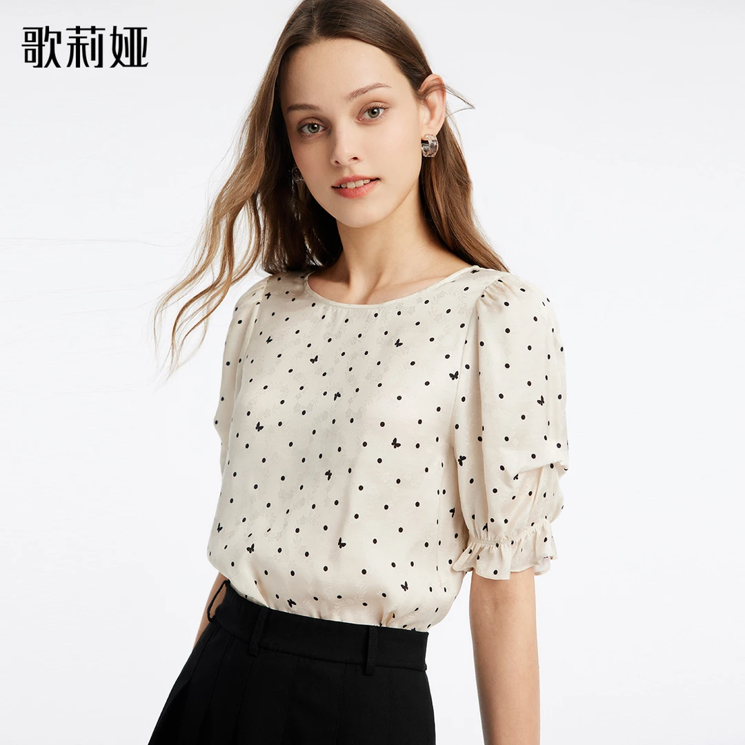 歌莉娅 新品  圆领人丝印花上衣  1B4R3I060