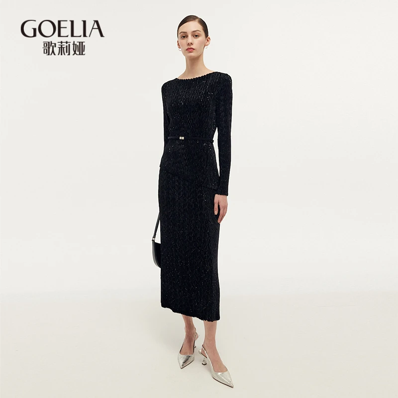 歌莉娅新品 亮片丝绒压褶套装 1CNLAC0E0