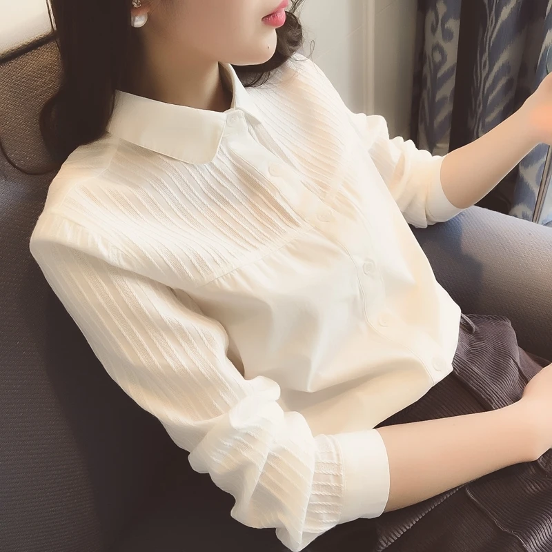 白衬衫女春秋季新款小香风简约气质POLO领打底衫上衣修身显瘦衬衣