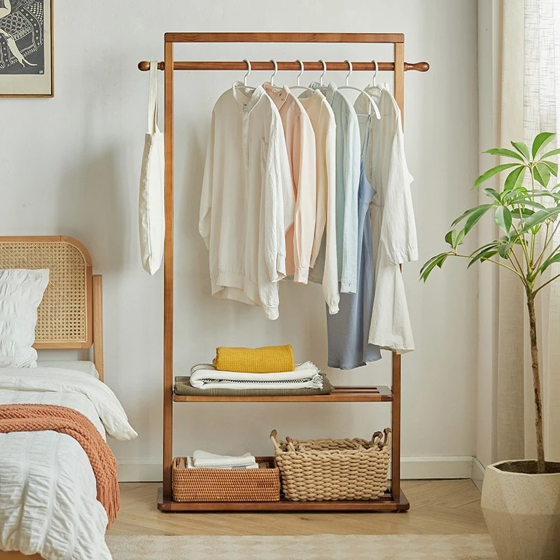 实木衣架落地卧室简易衣帽架新中式室内挂衣架胡桃木衣服置物架子