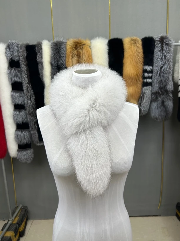 新款狐狸毛圆柱形态360度双面韩版时尚百搭围巾秋冬保暖白色毛绒