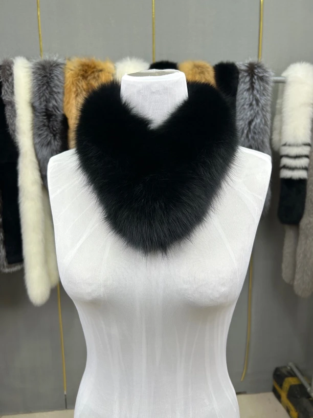 (58厘米)真狐狸毛张元英同款韩版时尚围巾秋冬保暖围脖系扣款固定