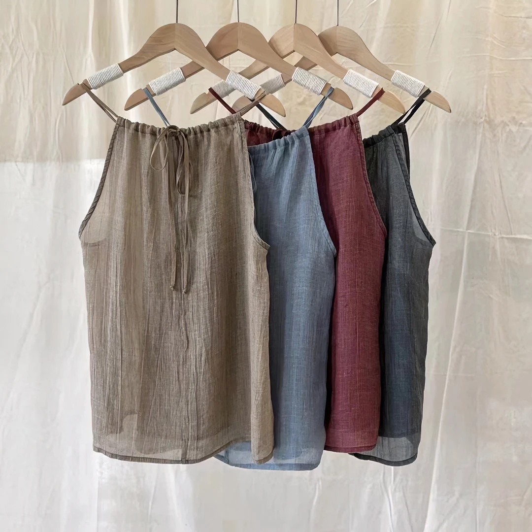 2023夏季新款舒适小吊带背心时尚百搭文艺气质休闲宽松纯色上衣女