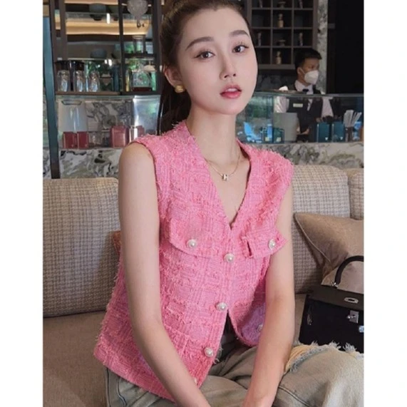 小个子小香风显瘦气质洋气马甲法式小众时尚名媛设计感粗花呢马夹