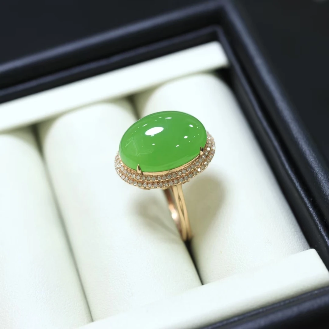 新款老料苹果绿高色18k金厚金封底满钻镶嵌裸石12*16