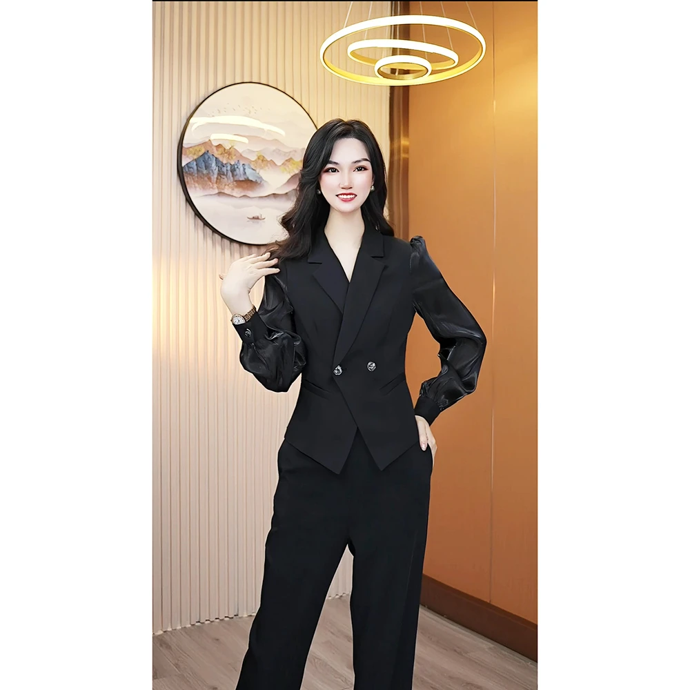 黑色高级感西装套装女小个子短款春夏薄款职业装气质女神范西服