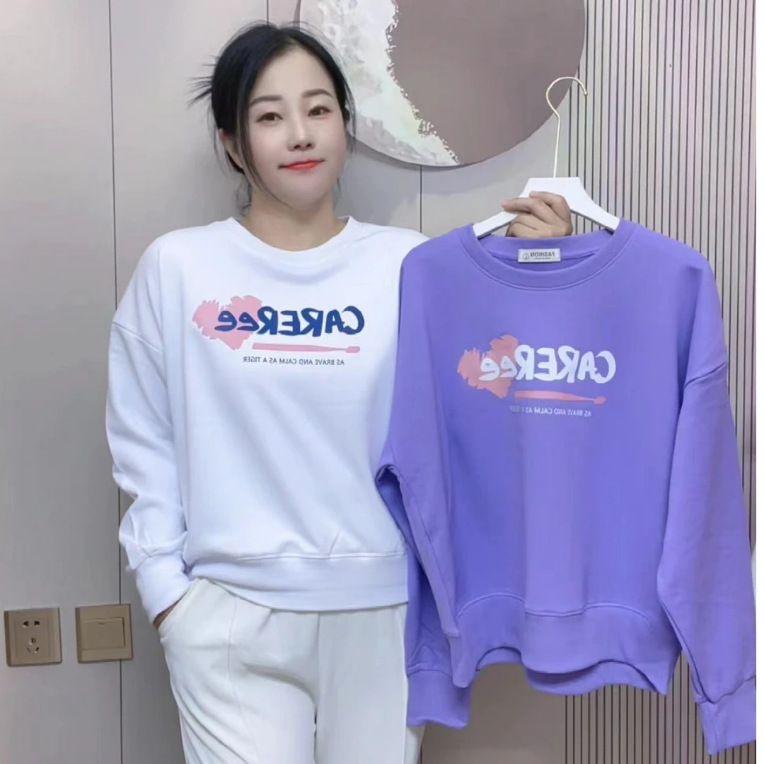 【短款】单款落肩卫【字母爱心】新款女款时尚百搭宽松休闲春秋长袖