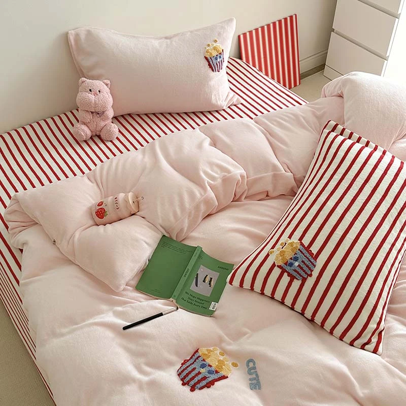 2023新款牛奶绒毛巾绣四件套床单被套罩床品加厚冬学生宿舍三件套
