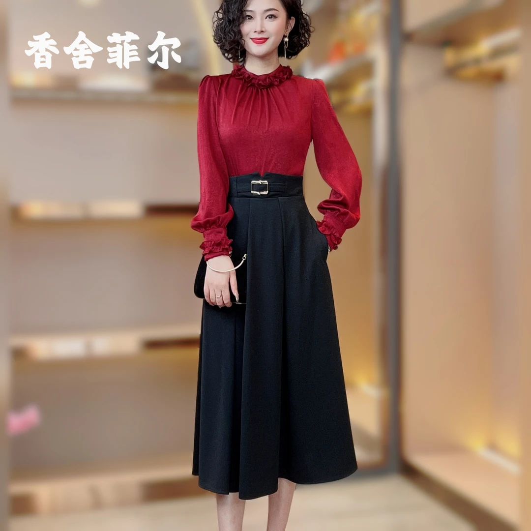 【香舍菲尔】新款气质修身法式撞色收腰设计感拼接显瘦连衣裙-82898