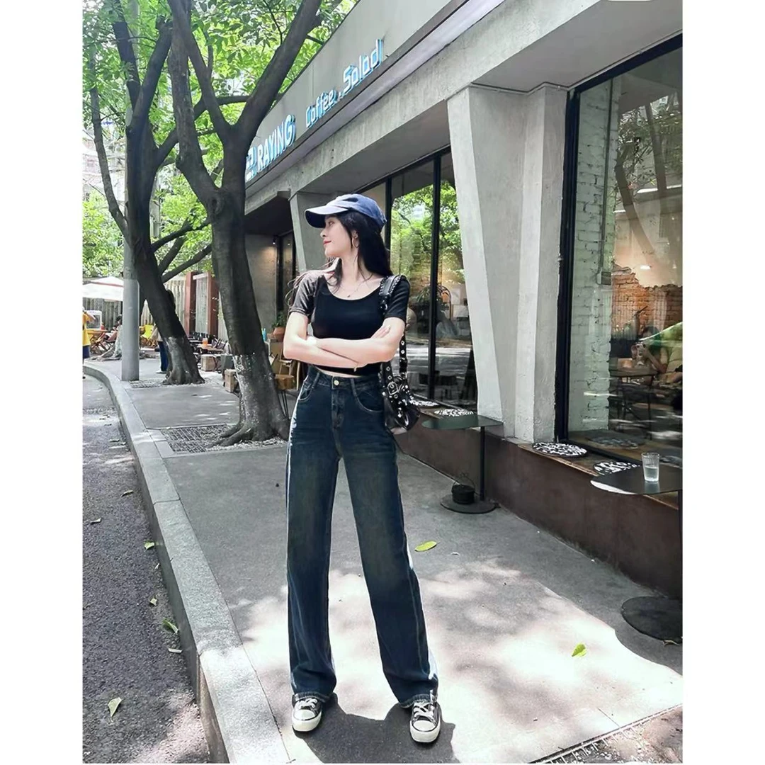 四面弹-墨蓝色-(加绒）秋冬高腰窄版直筒裤