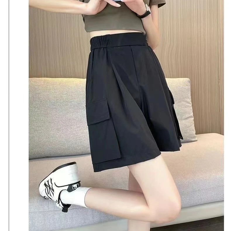 【清仓】冰丝速干工装五分裤女夏季薄款休闲阔腿裤美式显瘦5分裤女