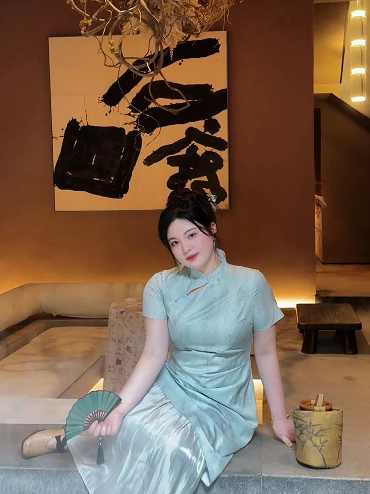 【返场浮力】哒头【绿娆】微胖大码2024新款新中式改良显瘦旗袍连衣裙