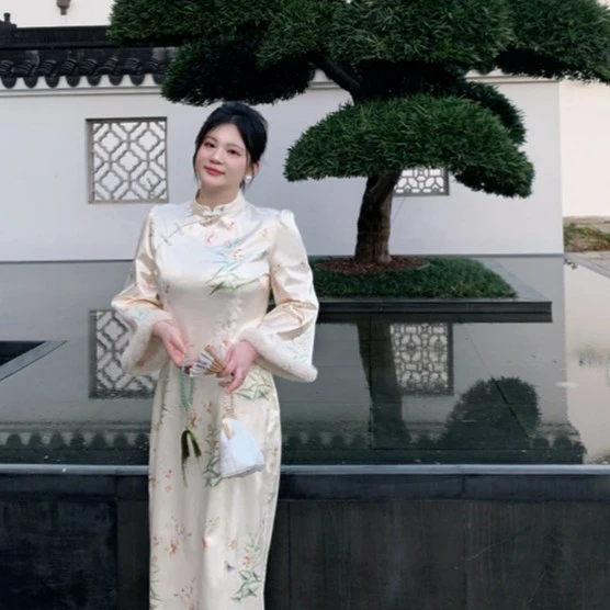 【爆款王见】哒头.【清冷百合】新中式微胖mm大码2024新款显瘦连衣裙