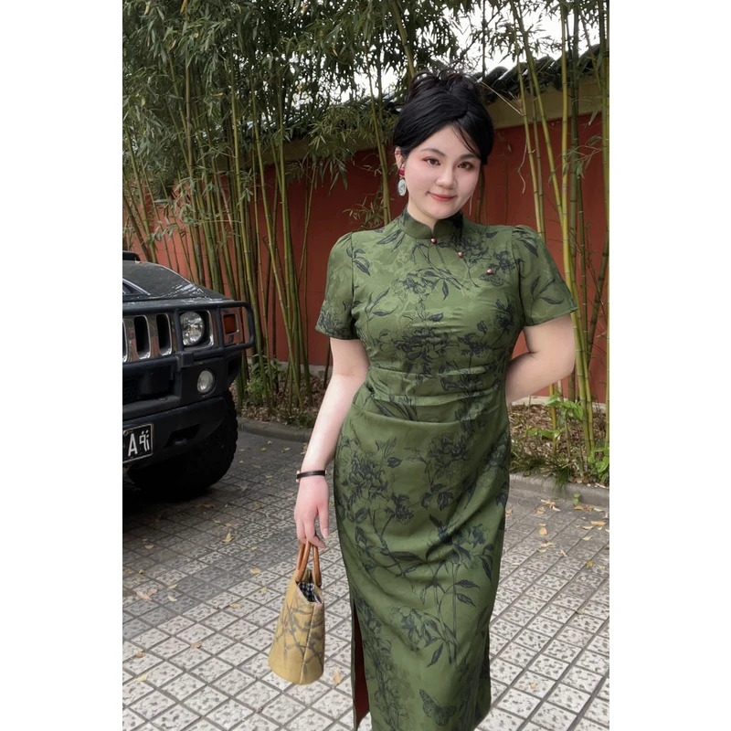 【微瑕】哒头【丹青来】微胖大码2024年新款新中式显瘦初恋连衣裙女