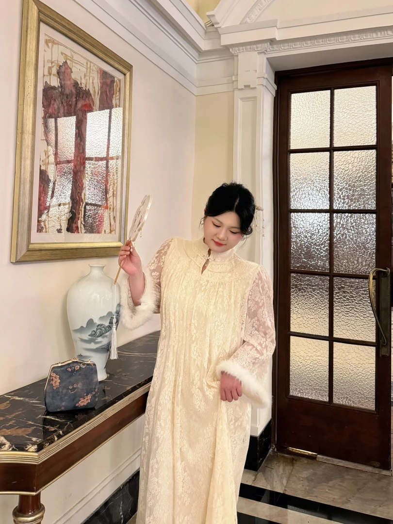 【现货】哒头.【暮山雪】新中式微胖mm大码2023新款显瘦加厚连衣裙女