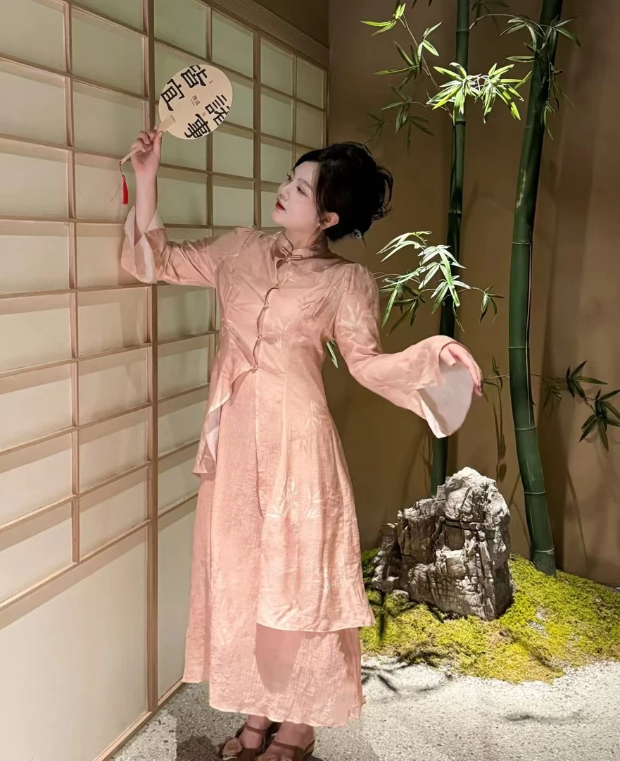 【返场浮力】哒头【初霞影竹】微胖mm大码新款新中式设计显瘦连衣裙女