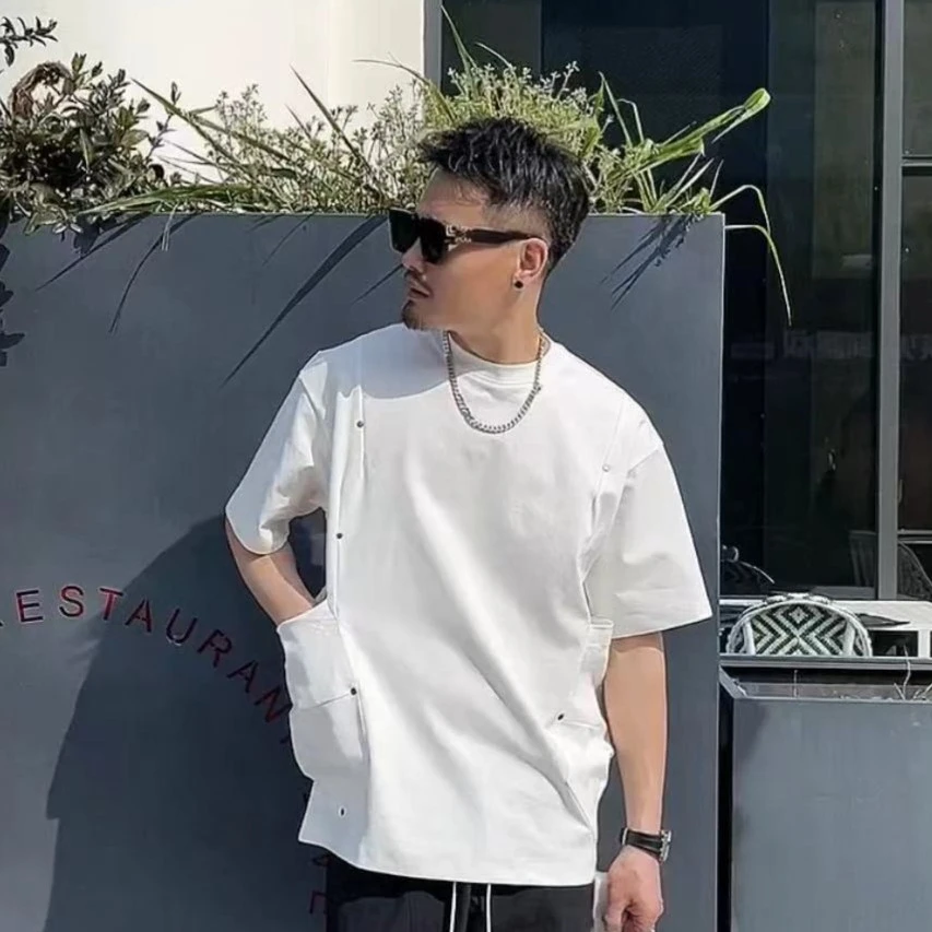 2023（简潮）夏季新品时尚小众设计师款休闲宽松冰丝短袖t恤男