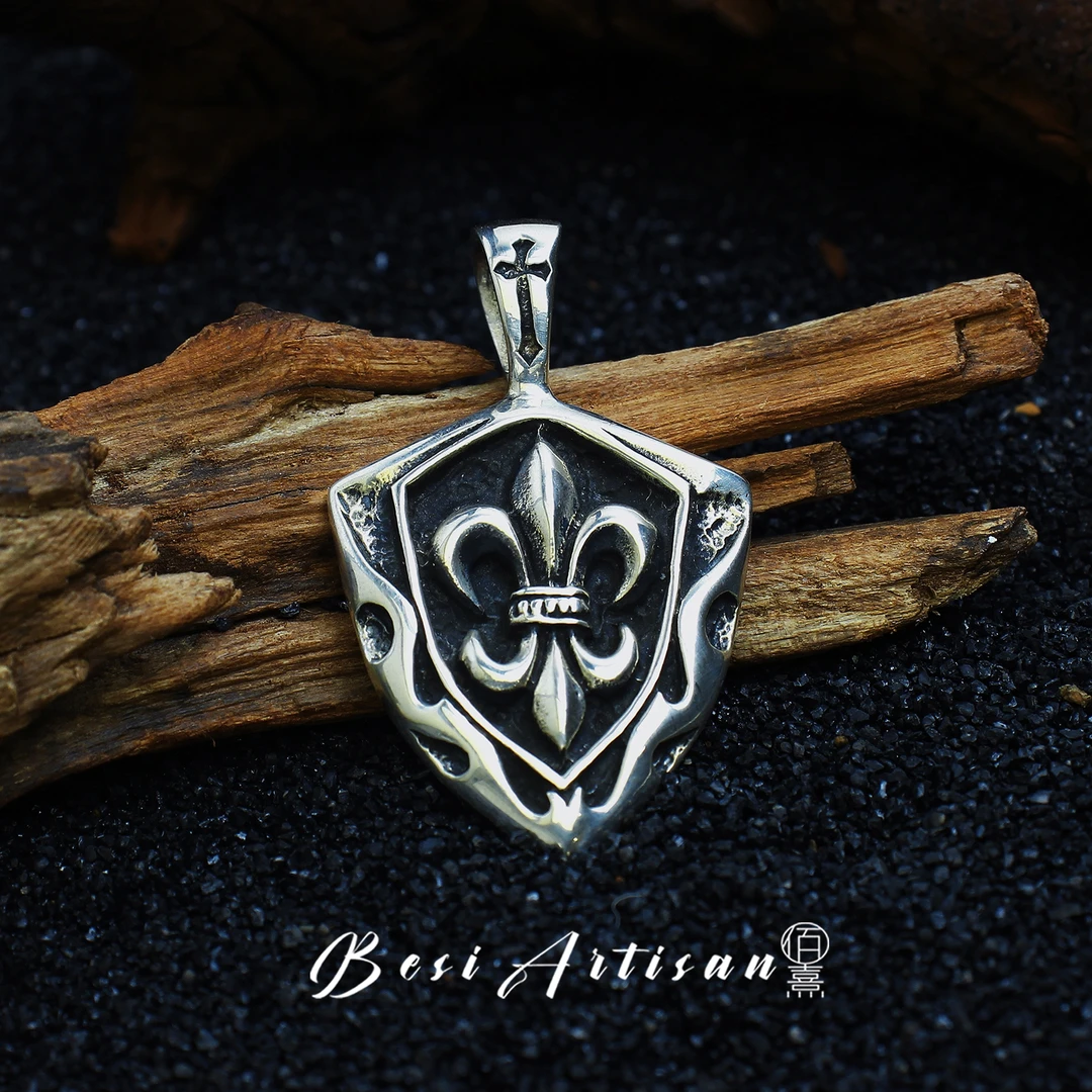 坠链均925银 复古十字花盾牌纯银吊坠时尚潮流高级感设计做旧挂坠