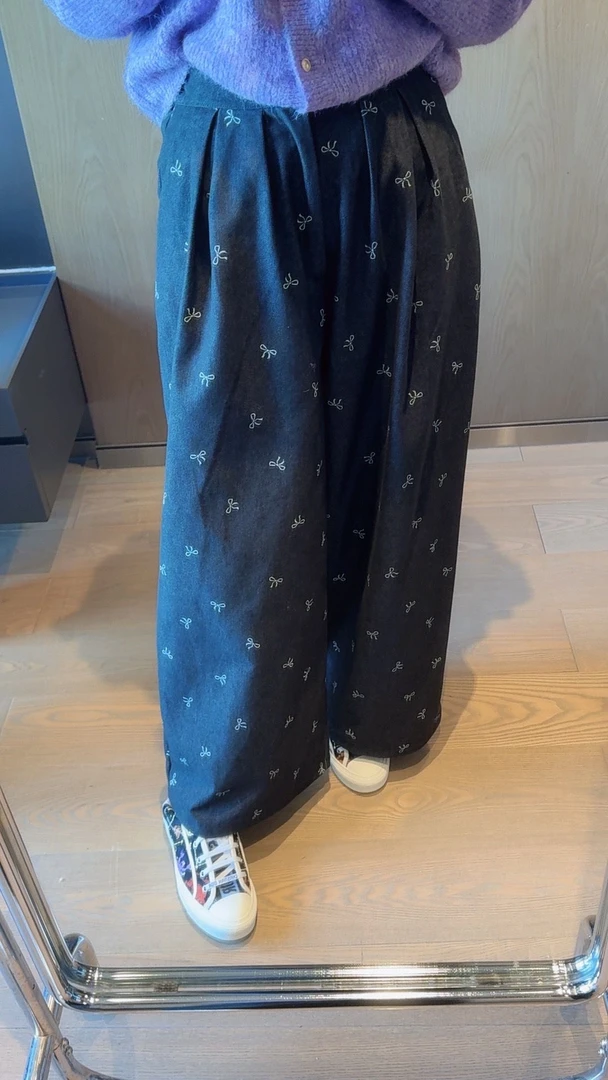 【张静芝】满身蝴蝶结松紧腰直筒休闲裤