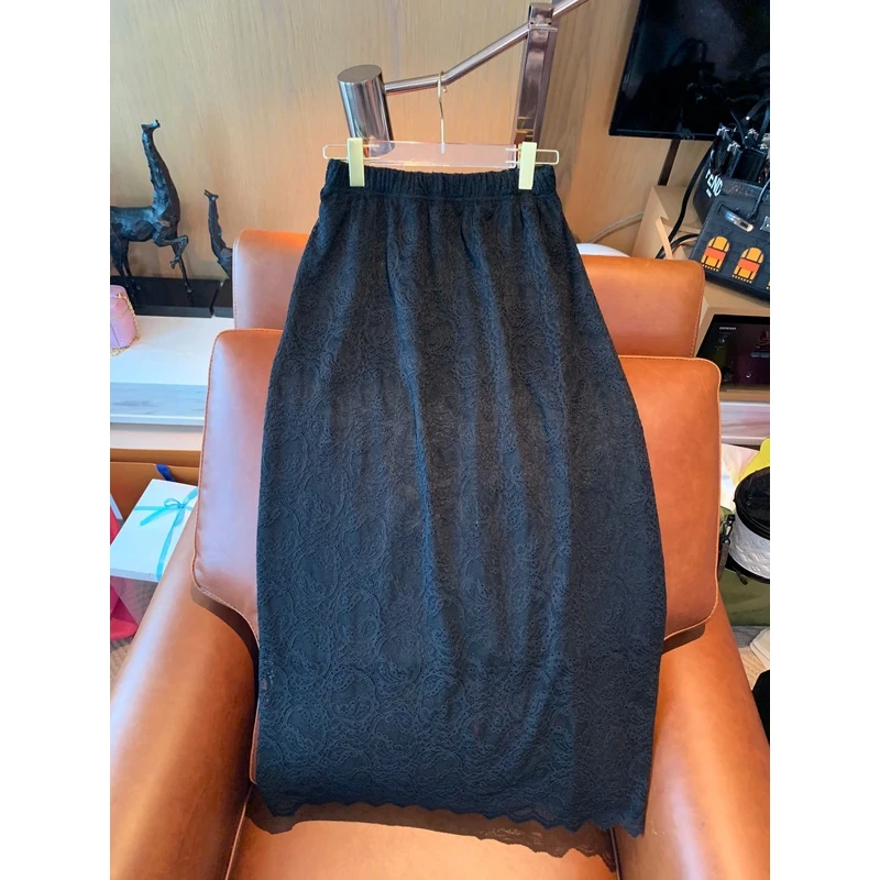 【张静芝】精美黑色温柔蕾丝长款半裙