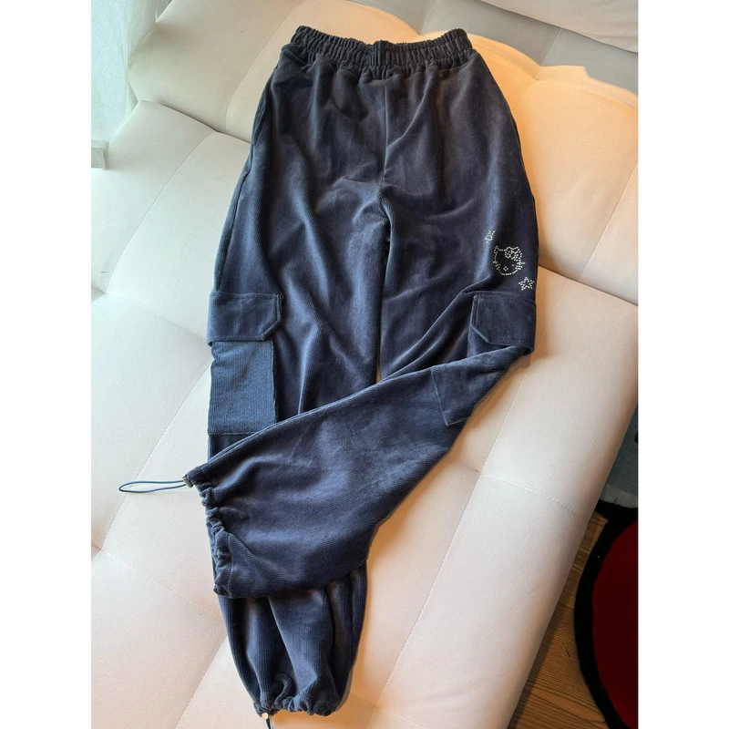 【张静芝】卡通烫钻侧口袋直筒休闲裤