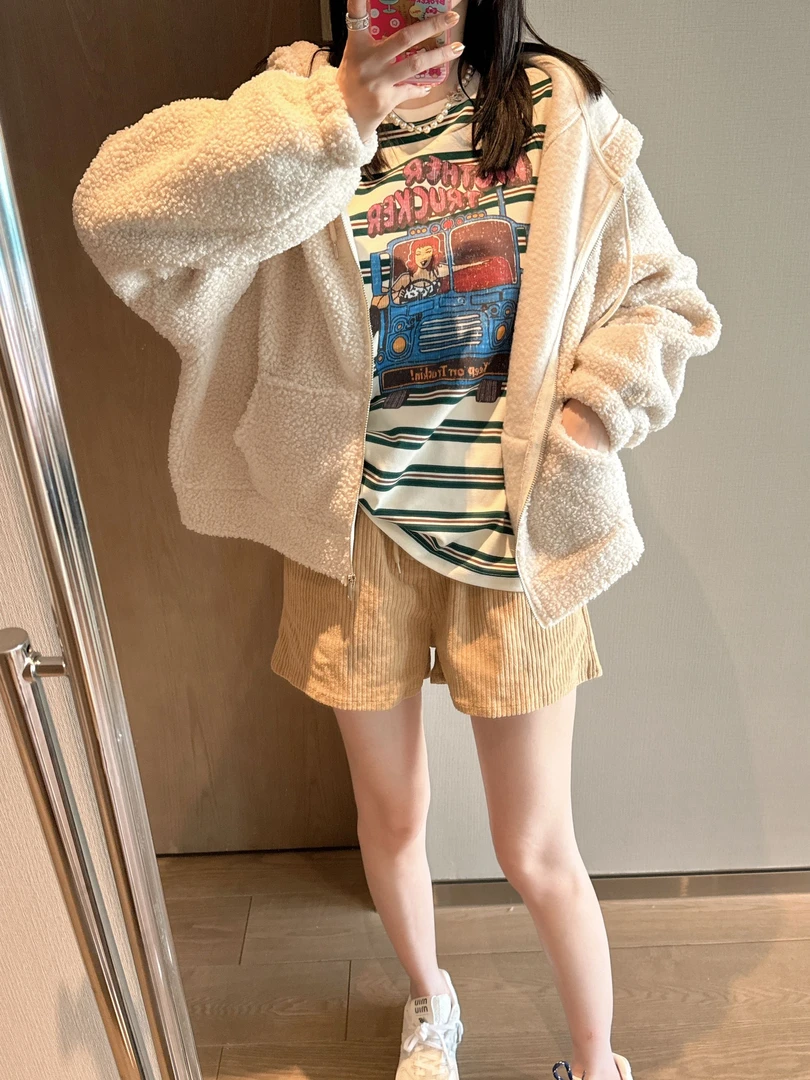 【张静芝】厚实糕糕绒连帽拉链外套