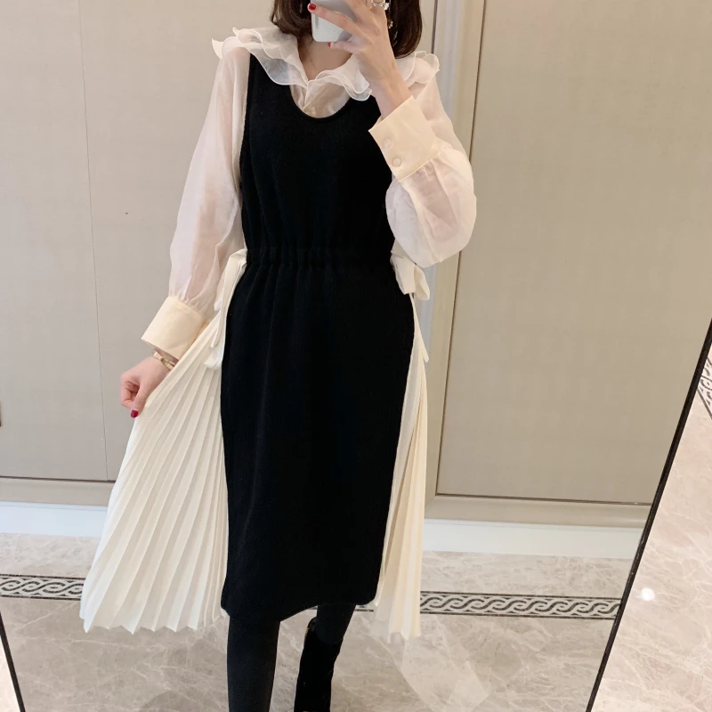 张静芝IMZZY~风琴百褶边欧根纱衬衫2件式连衣裙