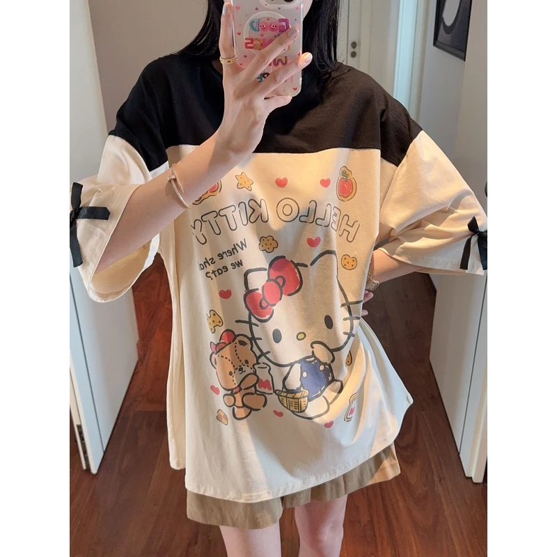 【张静芝】撞色玩偶猫咪印花短袖T恤