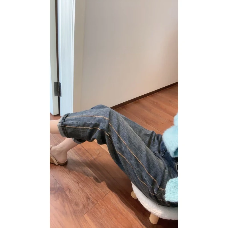 【张静芝】秋冬新品  正面缝线洋气做旧磨白设计款显瘦牛仔裤